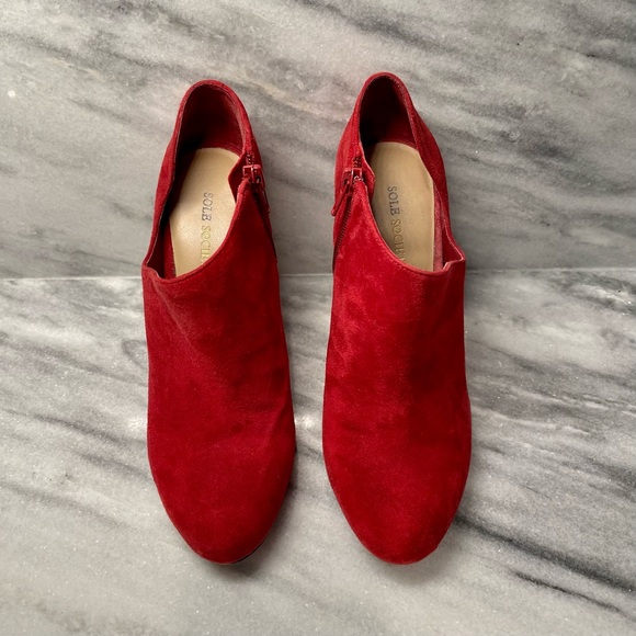 SOLE SOCIETY Womens Helena Red
Suede Stiletto Ankle Zip Booties Shoes / 8M/38 - Picture 7 of 10